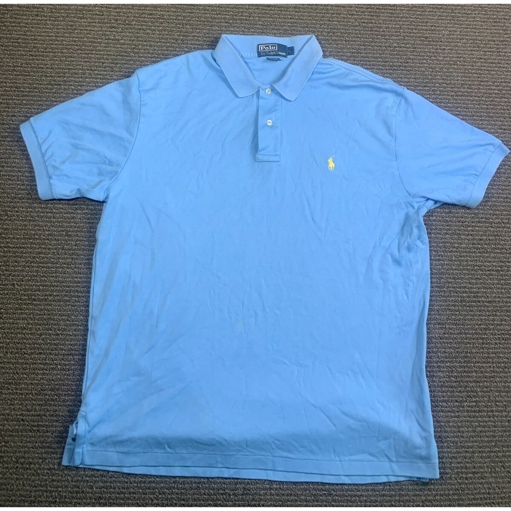 Polo Ralph Lauren Mens Large Blue Yellow Pony Short Sleeve Polo Shirt Regular